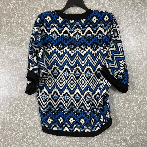 Monteau Blue & Black Aztec Print Lightweight Cardigan - Size Medium - Kimono Top - Picture 6 of 6